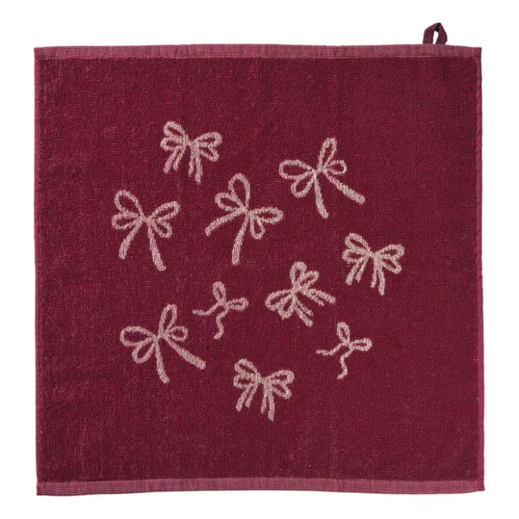 Xenos Keukendoek strikjes - bordeauxrood/roze - 50x50 cm- Thee- En Keukendoeken