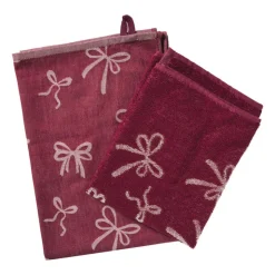 Xenos Keukendoek strikjes - bordeauxrood/roze - 50x50 cm- Thee- En Keukendoeken