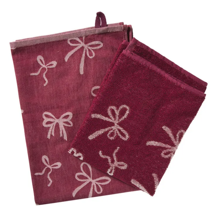 Xenos Keukendoek strikjes - bordeauxrood/roze - 50x50 cm- Thee- En Keukendoeken