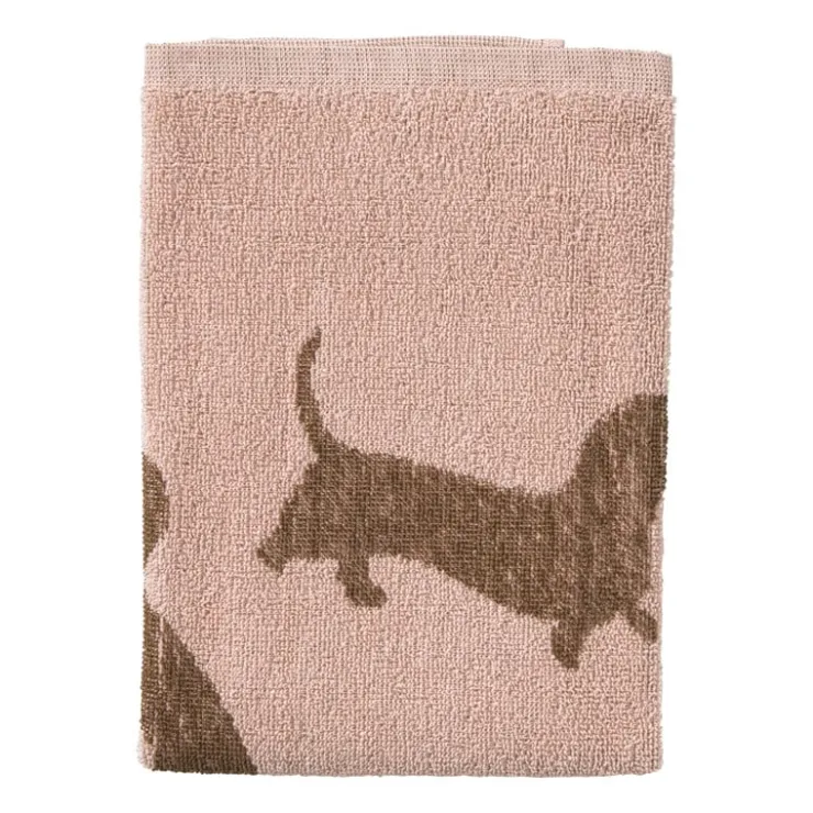 Xenos Keukendoek teckels - roze/bruin - 50x50 cm- Thee- En Keukendoeken