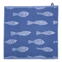 Xenos Keukendoek vissen - blauw/wit - 50x50 cm- Thee- En Keukendoeken