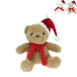 Xenos Knuffel beer met kerstmuts - 13 cm - diverse varianten- Knuffels