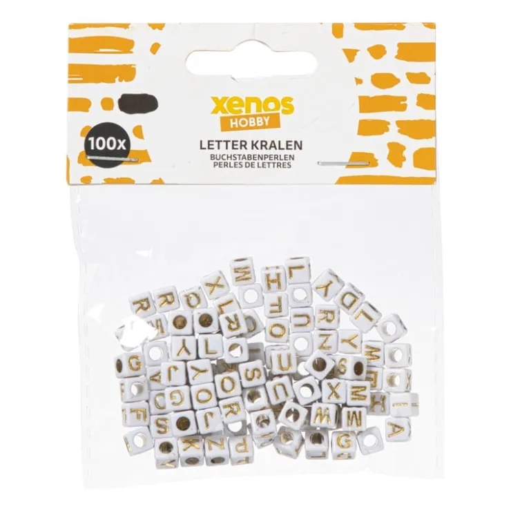Xenos Kralen met letters - beige/goud - set van 100- Knutselspullen