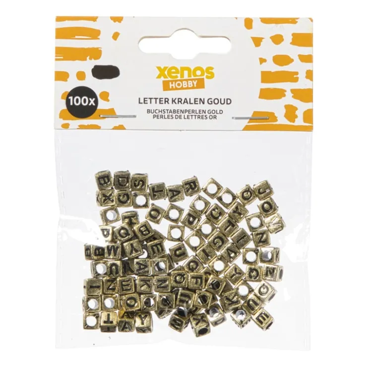 Xenos Kralen met letters - goud - set van 100- Knutselspullen