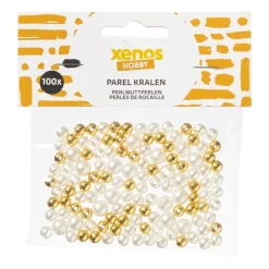 Xenos Kralen met letters parels - wit/goud - set van 100- Knutselspullen
