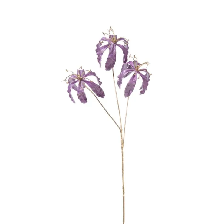 Xenos Kunstbloem gloriosa - goudkleurig/paars - 60 cm- Kunstbloemen
