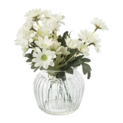 Xenos Kunstbloemen madeliefjes in glazen pot - wit - ø11.5x20 cm- Kunstbloemen