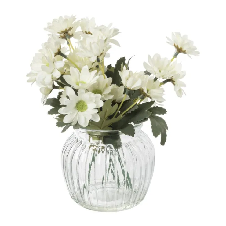 Xenos Kunstbloemen madeliefjes in glazen pot - wit - ø11.5x20 cm- Kunstbloemen