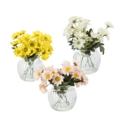 Xenos Kunstbloemen madeliefjes in glazen pot - wit - ø11.5x20 cm- Kunstbloemen