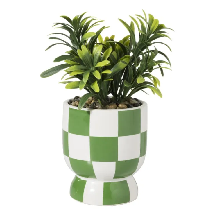 Xenos Kunstplantje geblokt - groen - ø8x17 cm- Kunstplanten