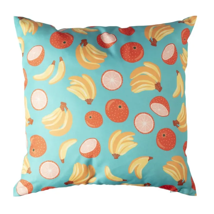 Xenos Kussen banaan & manderijn - blauw/geel - 45x45 cm- Kussens