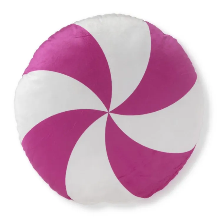 Xenos Kussen candy cane - roze/wit - ø40 cm- Kussens