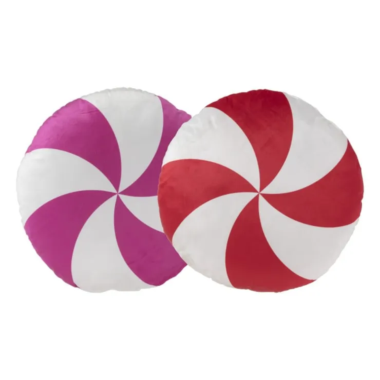 Xenos Kussen candy cane - roze/wit - ø40 cm- Kussens