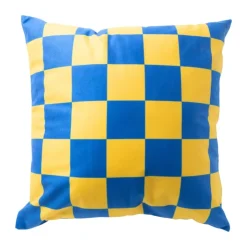 Xenos Kussen geblokt - geel/blauw - 45x45 cm- Kussens