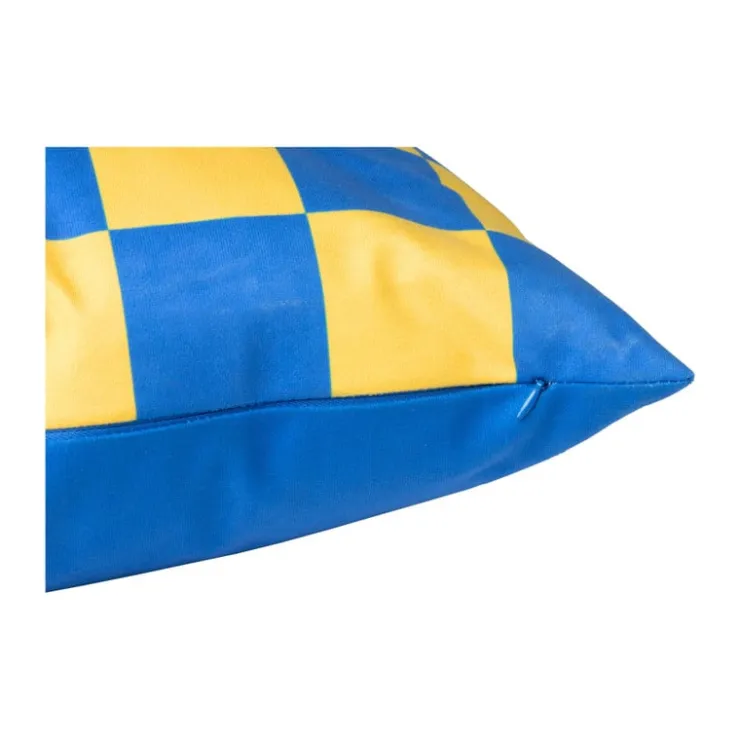 Xenos Kussen geblokt - geel/blauw - 45x45 cm- Kussens
