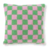 Xenos Kussen geblokt - roze/groen - 45x45 cm- Kussens
