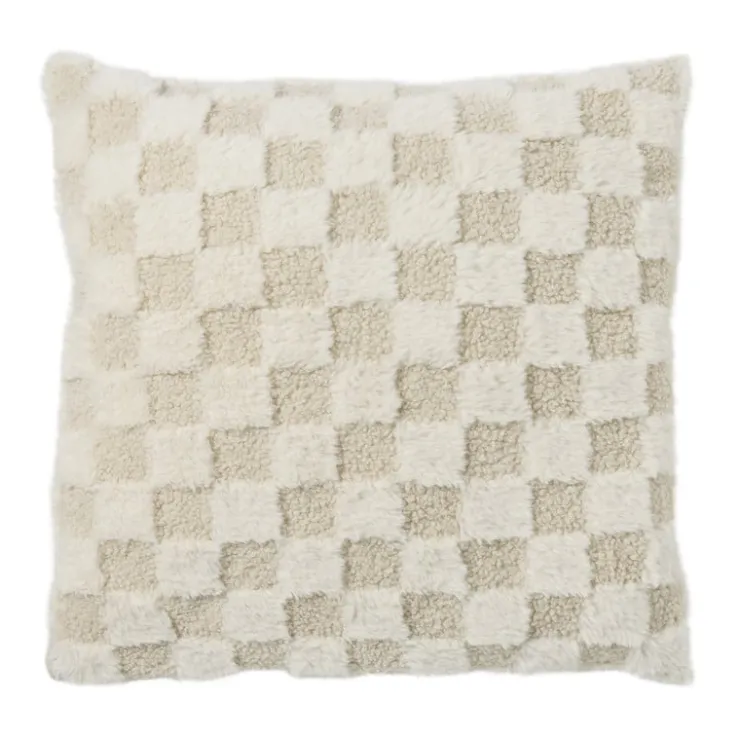 Xenos Kussen geblokt teddy - beige - 45x45 cm- Kussens