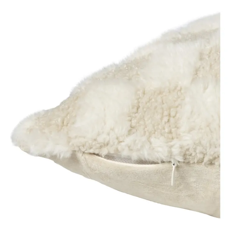 Xenos Kussen geblokt teddy - beige - 45x45 cm- Kussens