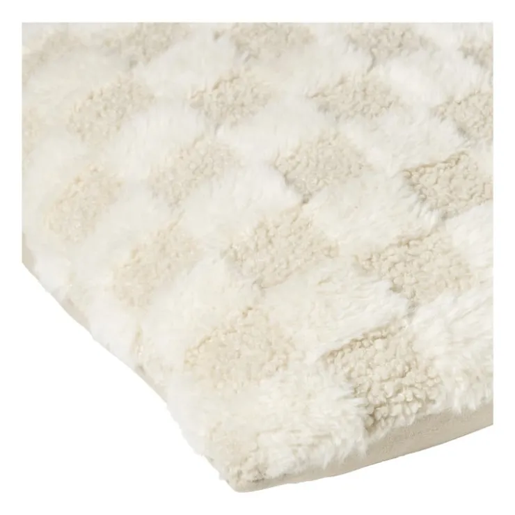 Xenos Kussen geblokt teddy - beige - 45x45 cm- Kussens