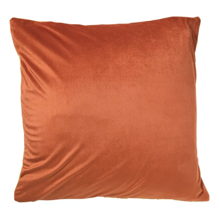 Xenos Kussen jacquard bloemen - oranje - 45x45 cm- Kussens