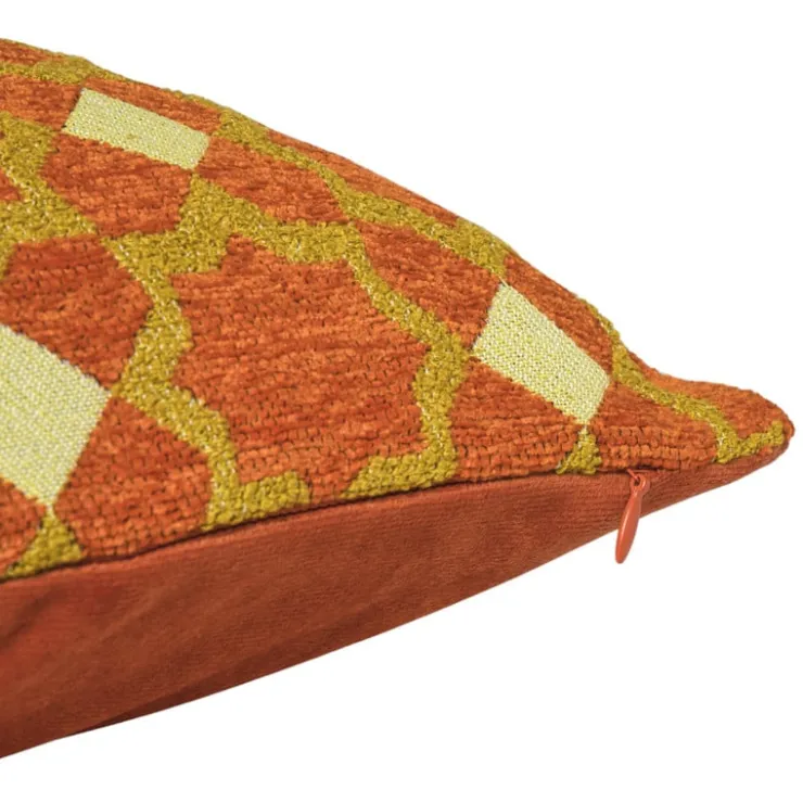 Xenos Kussen jacquard bloemen - oranje - 45x45 cm- Kussens