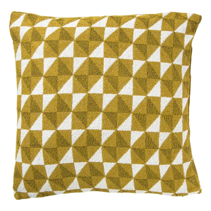 Xenos Kussen jacquard driehoek - geel - 45x45 cm- Kussens