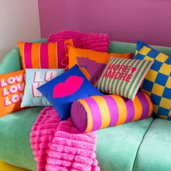 Xenos Kussen love - blauw/roze - 30x30 cm- Kussens