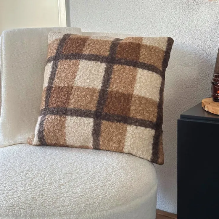 Xenos Kussen ruit - bruin - 45x45 cm- Kussens