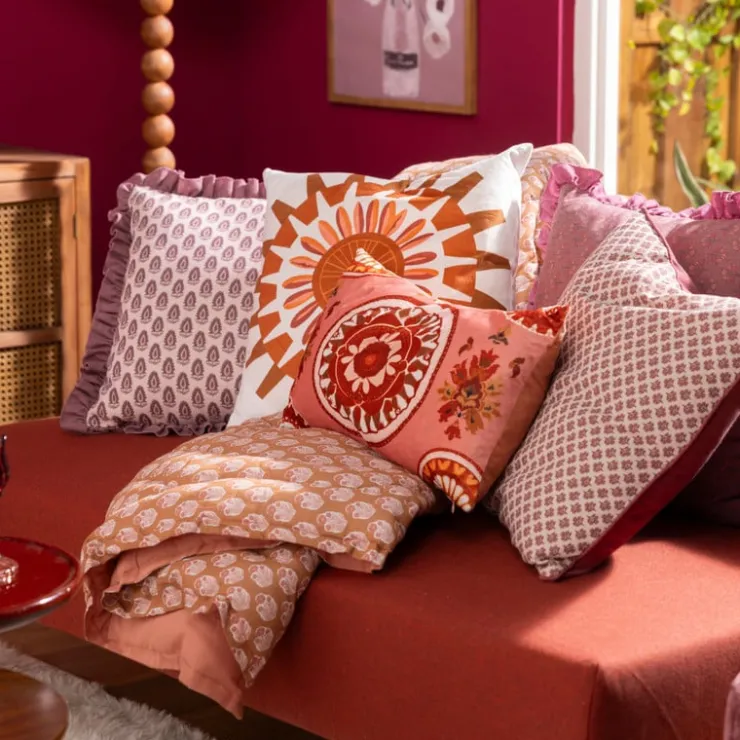 Xenos Kussen zon velvet - oranje - 45x45 cm- Kussens