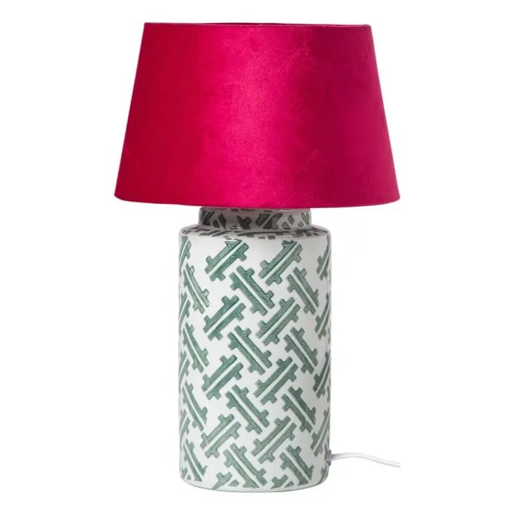 Xenos Lampvoet keramiek - wit/groen - ø12x22 cm- Lampenvoeten