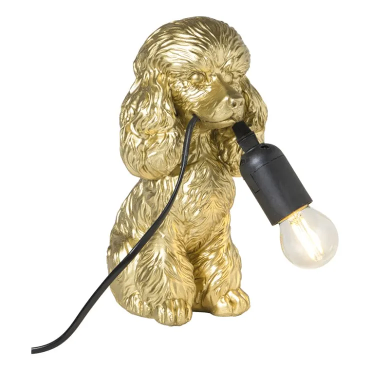 Xenos Lampvoet poedel - goudkleurig - 24.5x20.5x12.5 cm- Tafellampen