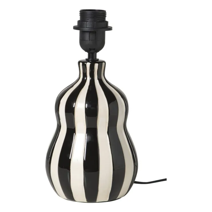 Xenos Lampvoet streepjes - zwart/wit - ø13.7x20 cm- Lampenvoeten