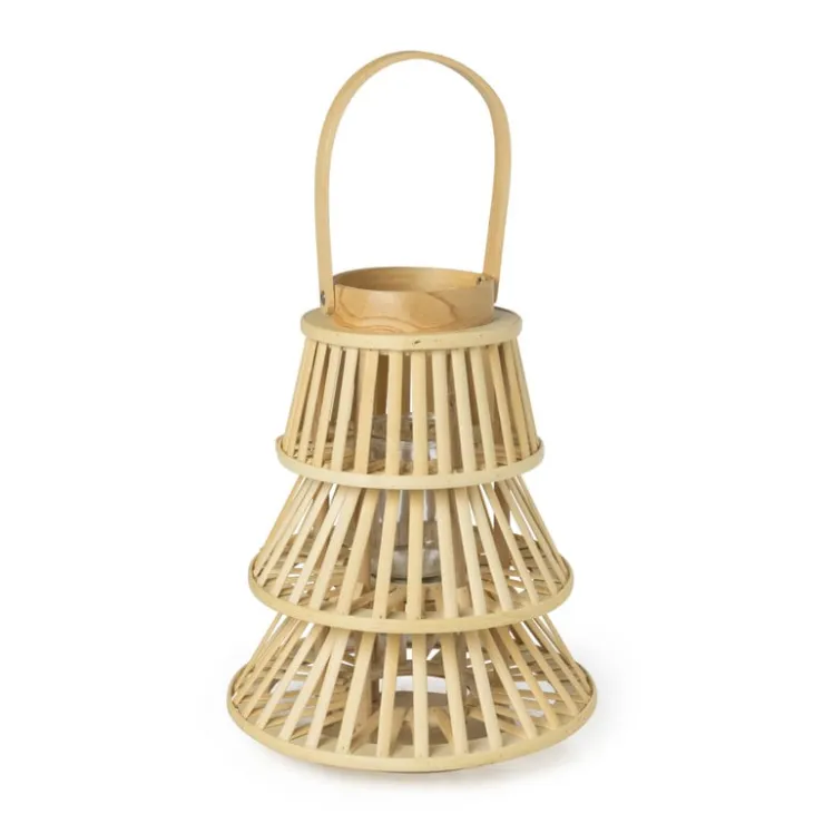 Xenos Lantaarn kerstboom - bamboe - ø25x31 cm- Kerstverlichting