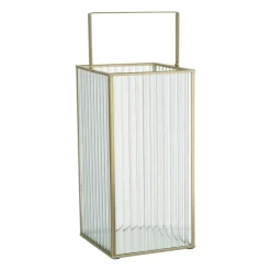 Xenos Lantaarn rib vierkant - goud/transparant - 25.5x13x13 cm- Lantaarns