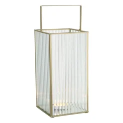 Xenos Lantaarn rib vierkant - goud/transparant - 25.5x13x13 cm- Lantaarns