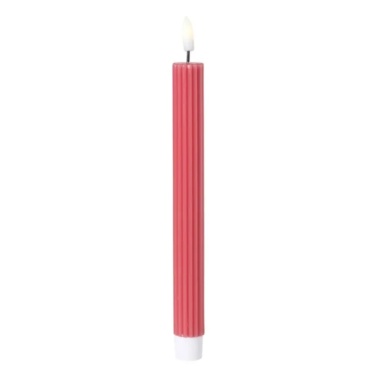 Xenos LED dinerkaars rib - roze - ø2.2x24.5 cm- Led Kaarsen