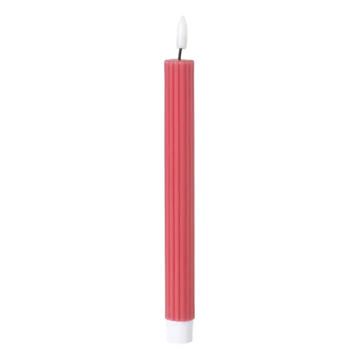 Xenos LED dinerkaars rib - roze - ø2.2x24.5 cm- Led Kaarsen