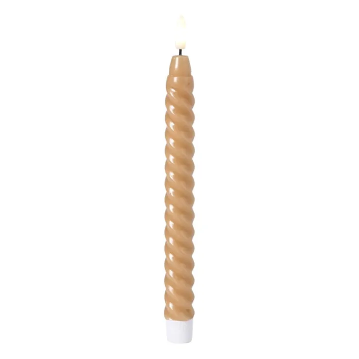 Xenos LED dinerkaars twist smal - bruin - ø2.5x24.5 cm- Led Kaarsen