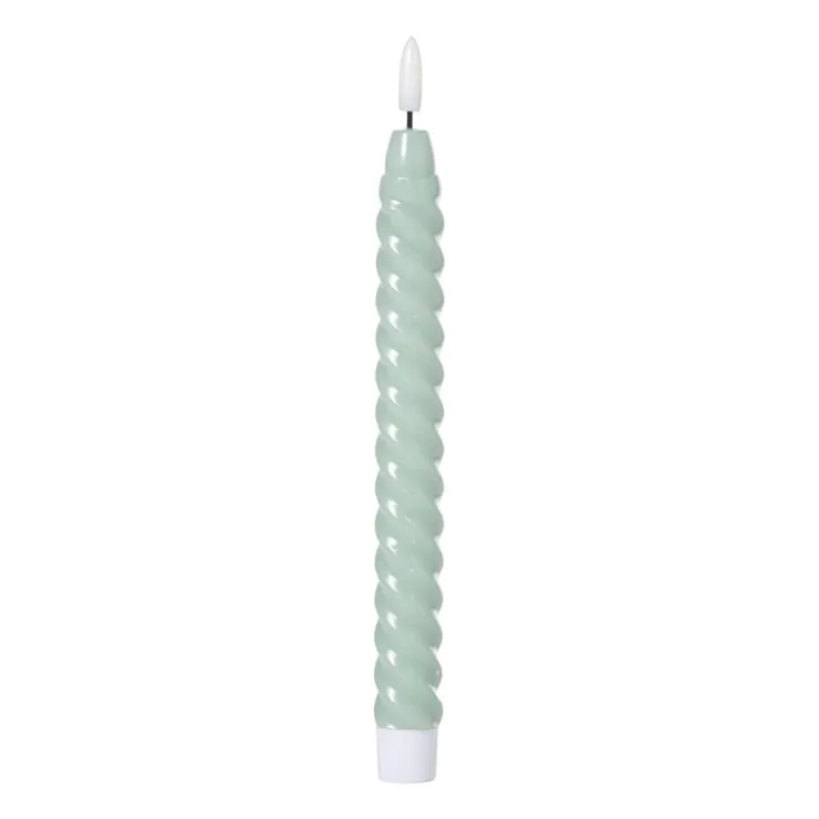 Xenos LED dinerkaars twist smal - groen - ø2.5x24.5 cm- Led Kaarsen