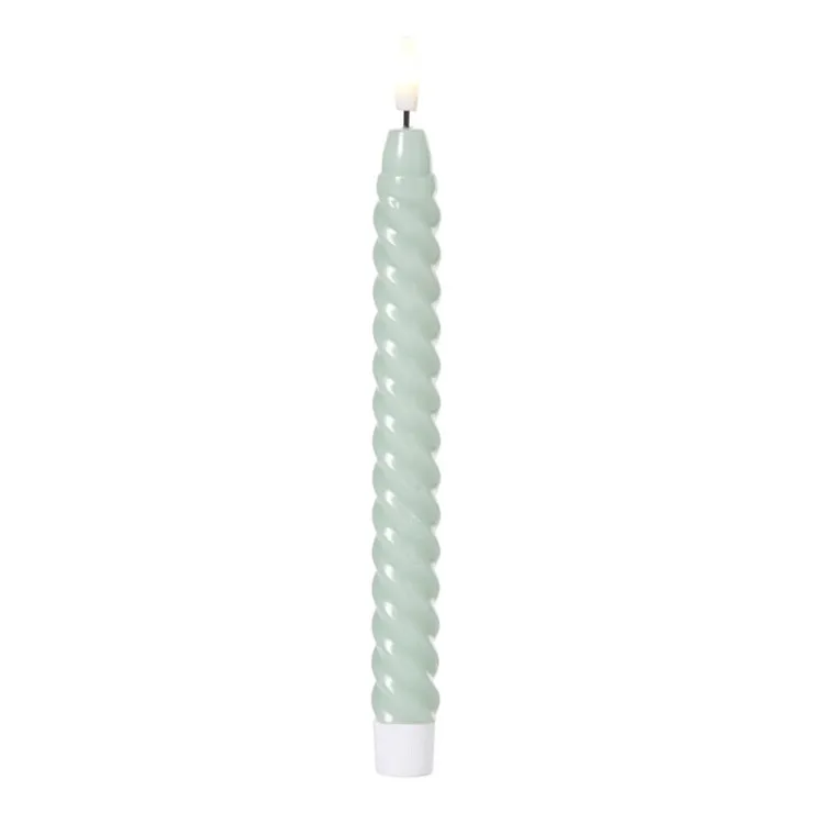 Xenos LED dinerkaars twist smal - groen - ø2.5x24.5 cm- Led Kaarsen