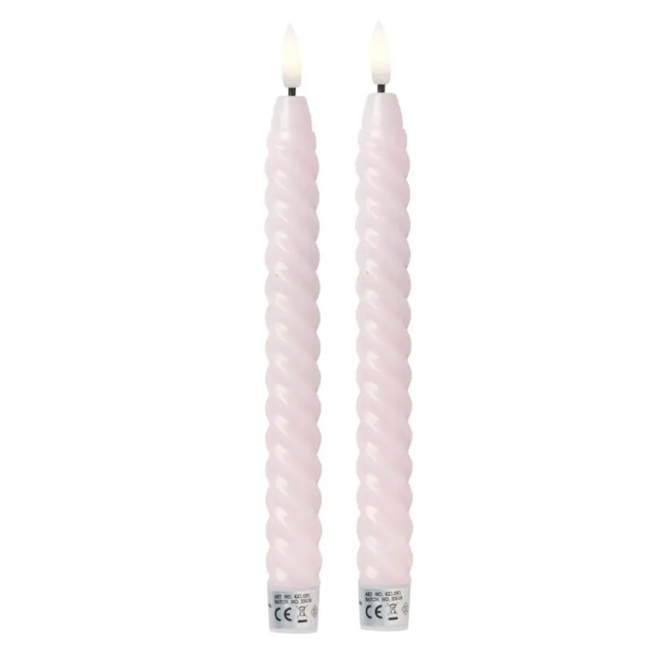 Xenos LED dinerkaarsen twist - roze - set van 2 - ø2.2x24.5 cm- Led Kaarsen