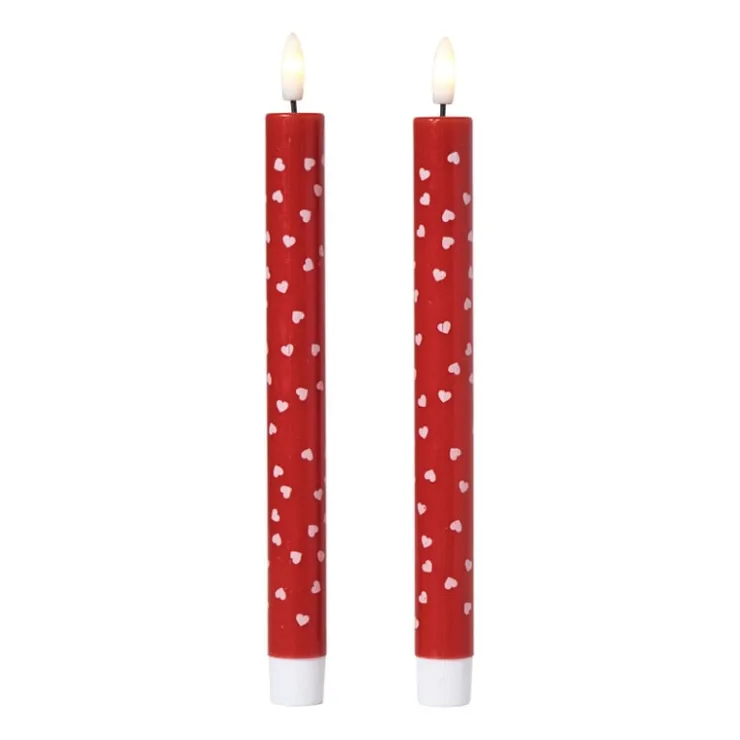 Xenos LED kaars hartjes - roze/rood - ø2.2x24 cm- Led Kaarsen