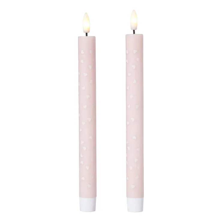 Xenos LED kaars hartjes - roze/rood - ø2.2x24 cm- Led Kaarsen