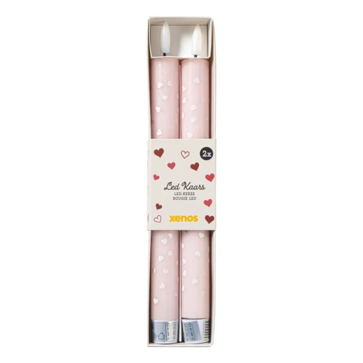 Xenos LED kaars hartjes - roze/rood - ø2.2x24 cm- Led Kaarsen