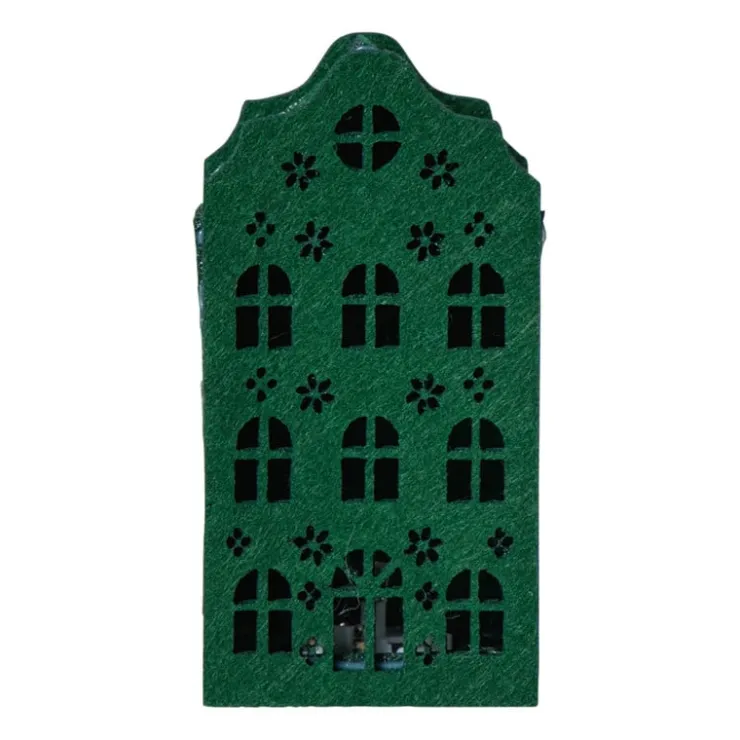 Xenos LED kersthuisje vilt - groen - 11.3x5.8x4.3 cm- Kersthuisjes