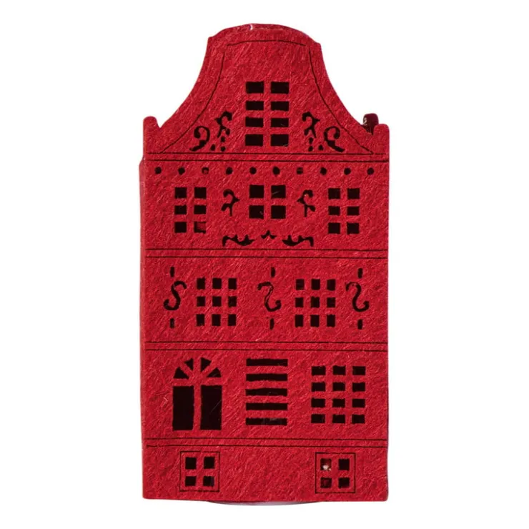 Xenos LED kersthuisje vilt - rood - 11.3x5.8x4.3 cm- Kersthuisjes