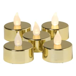 Xenos LED waxinelichten - goud - set van 5- Led Kaarsen