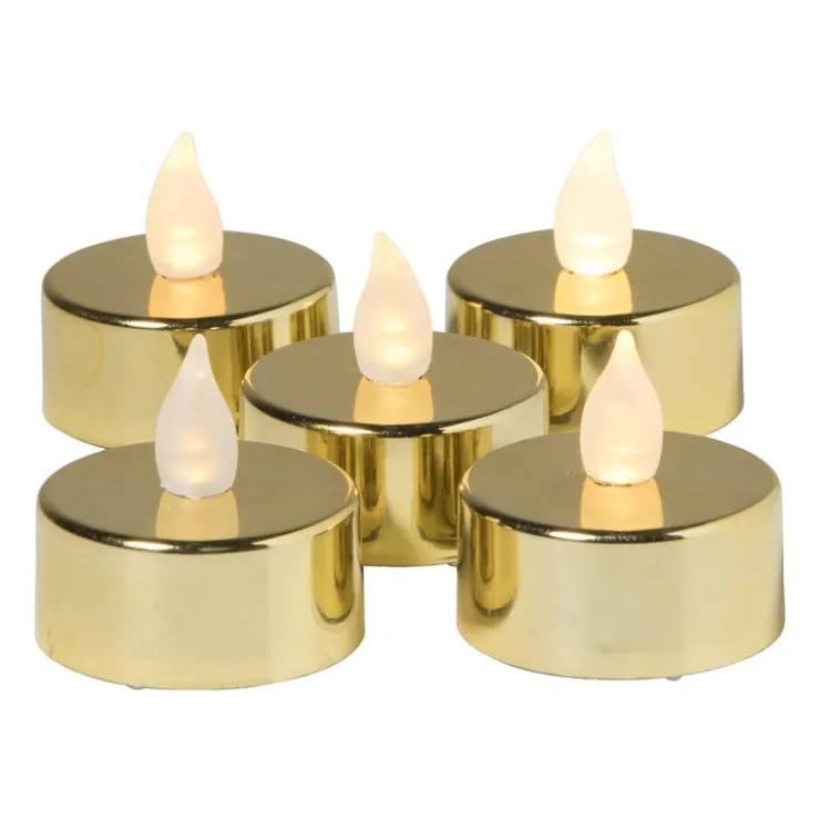 Xenos LED waxinelichten - goud - set van 5- Led Kaarsen