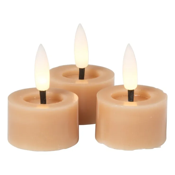 Xenos LED waxinelichten - taupe - set van 3- Led Kaarsen