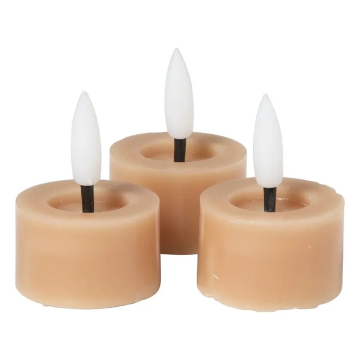 Xenos LED waxinelichten - taupe - set van 3- Led Kaarsen